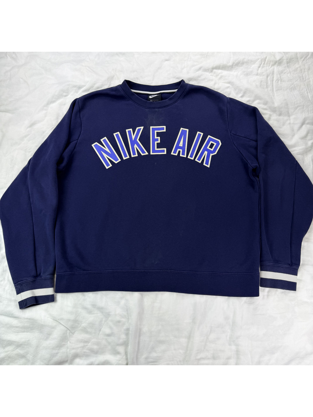 Nike Air Men's M Navy Crewneck Fleece Sweatshirt Spell Out Authentic Sportswear
